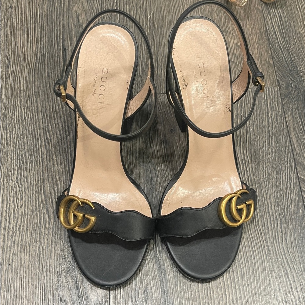 Gucci Black Heels with Gold Buckles